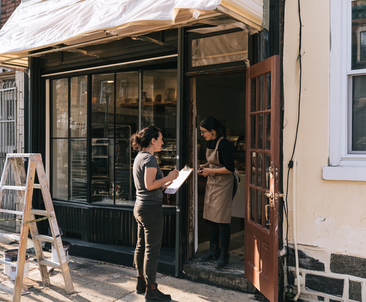 Rosa’s storefront with the new awning going up